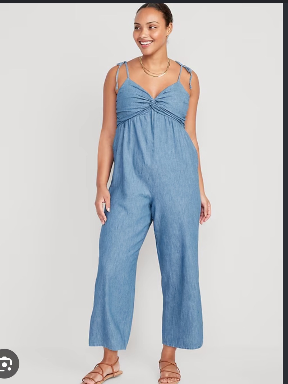 Old Navy Tie Strap Twist Front Denim Jumpsuit